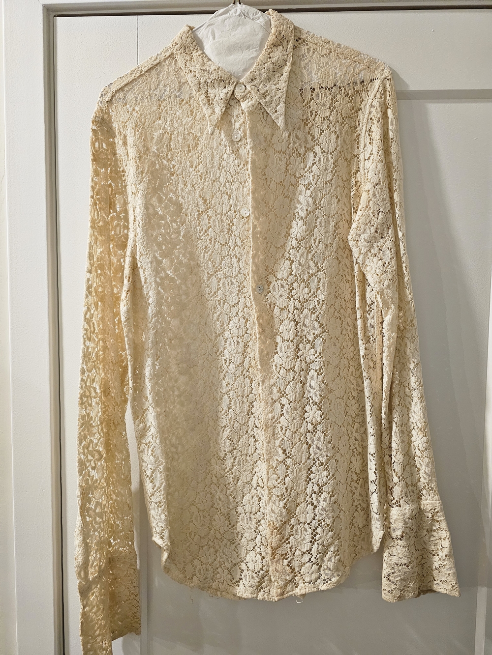 Equipment Cream Lace Blouse with Point Collar